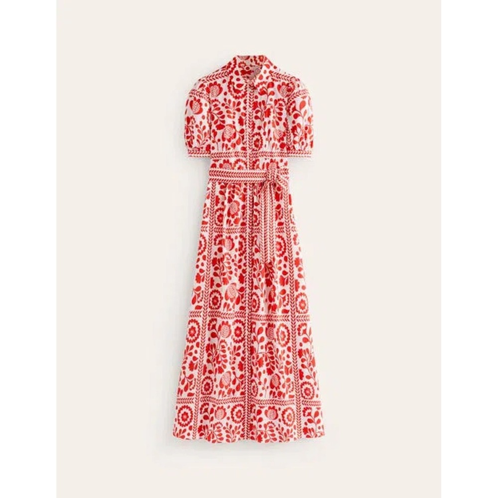 Boden Alexa Maxi Shirt Dress Red White Floral Block Print Cotton US 4 - Picture 1 of 5